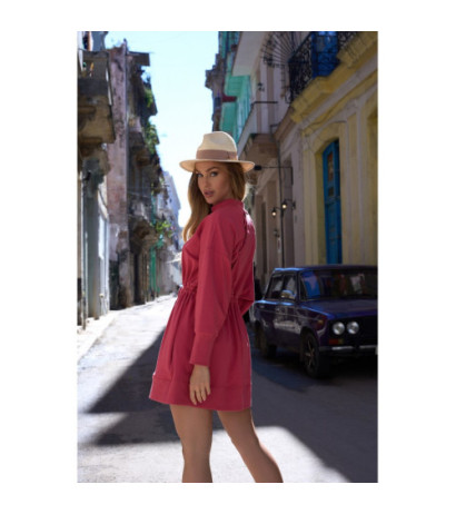 M733 Sukienka na zamek z wycięciami na plecach - koralowa