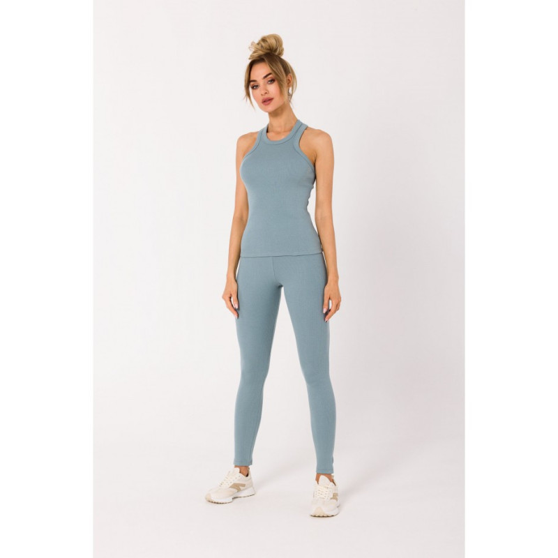 M735 Top bokserka z dzianiny prążkowanej - agawa