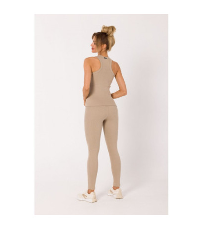 M735 Top bokserka z dzianiny prążkowanej - beżowa