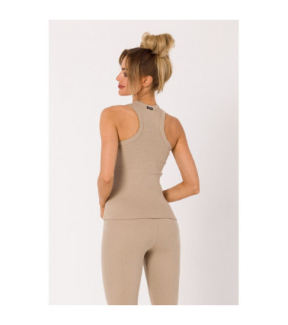 M735 Top bokserka z dzianiny prążkowanej - beżowa