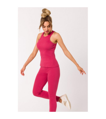 M735 Top bokserka z dzianiny prążkowanej - koralowa