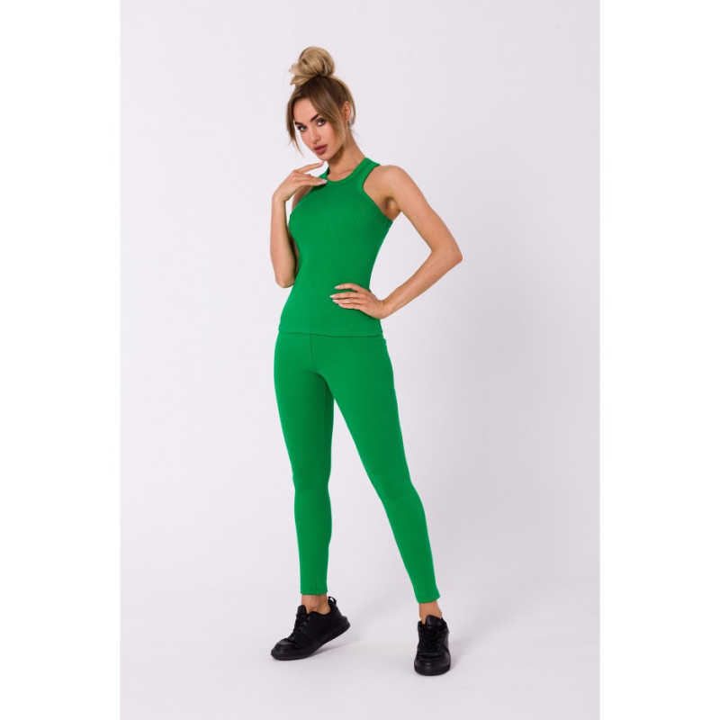 M735 Top bokserka z dzianiny prążkowanej - soczysta zieleń