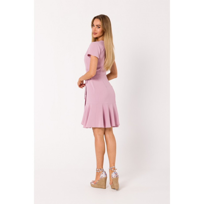 M741 Sukienka kopertowa z falbaną - brudny róż