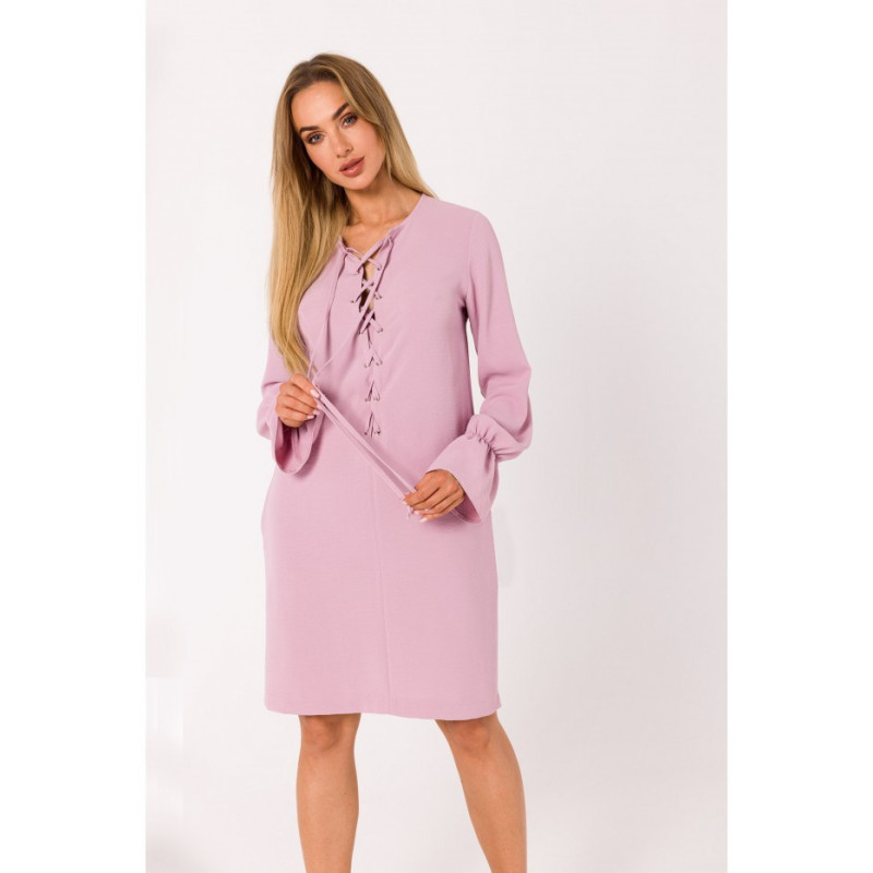 M742 Sukienka ze sznurowaniem na przodzie - brudny róż