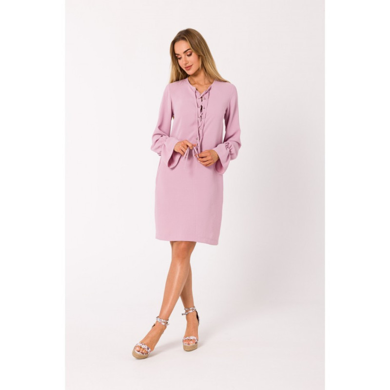 M742 Sukienka ze sznurowaniem na przodzie - brudny róż