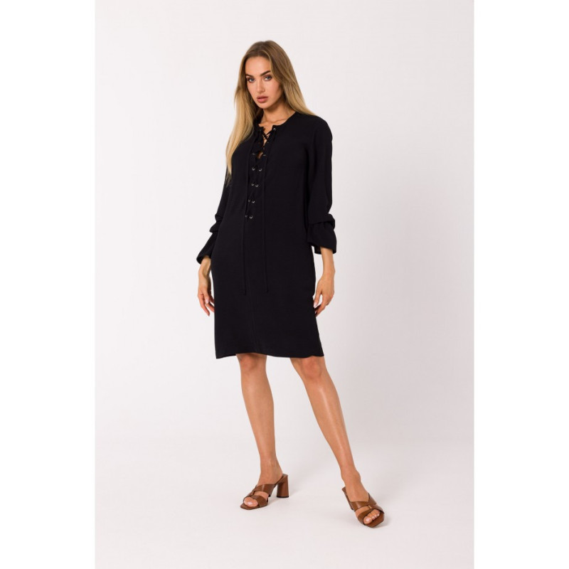 M742 Sukienka ze sznurowaniem na przodzie - czarna