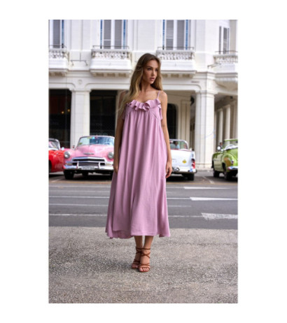 M743 Sukienka na cienkich ramiączkach - brudny róż