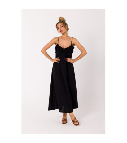 M743 Sukienka na cienkich ramiączkach - czarna