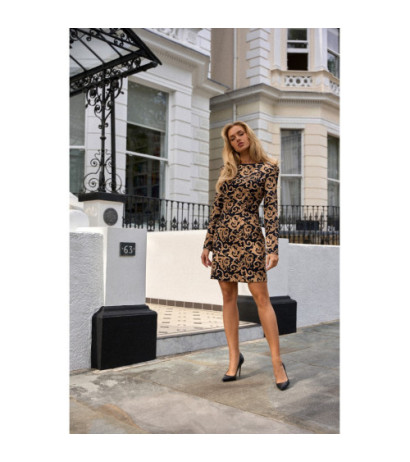 M756 Sukienka z nadrukiem i modelującymi przeszyciami - model 1