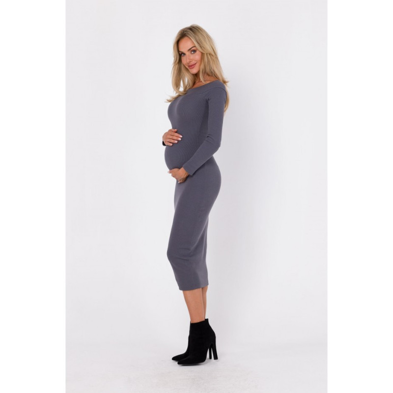 M757 Sukienka z dekoltem opadającym na ramiona - antracytowa