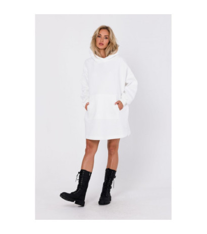 M762 Sukienka z kapturem i kieszenią kangurek - ecru