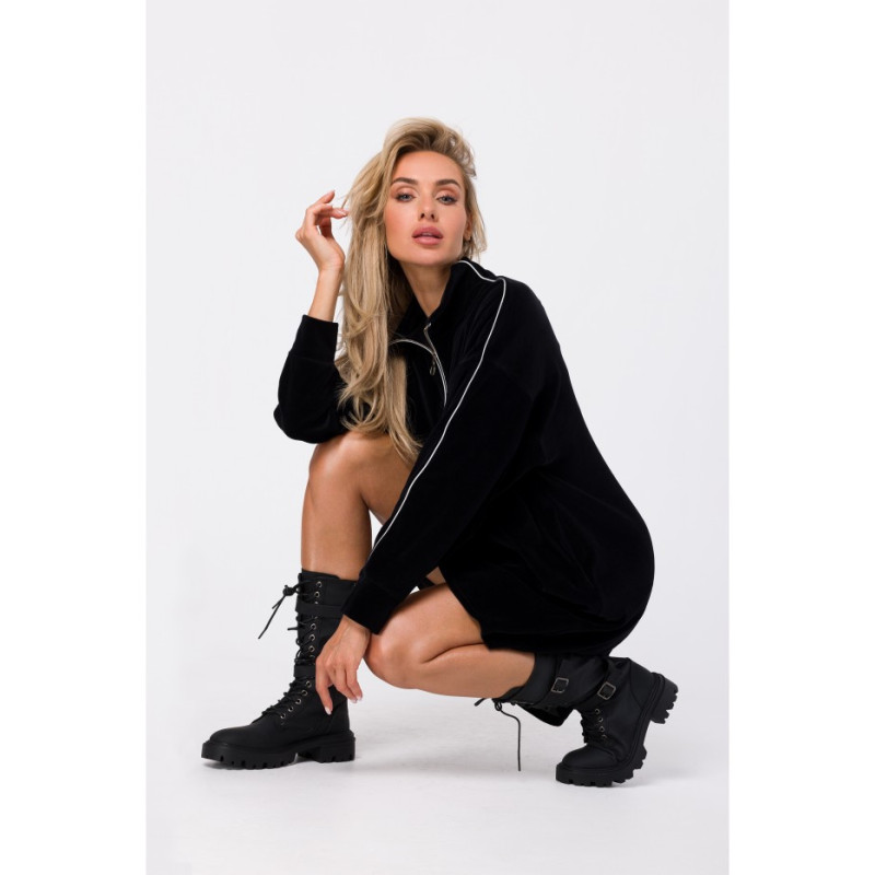 M764 Sukienka asymetryczna z zamkiem w stójce - czarna