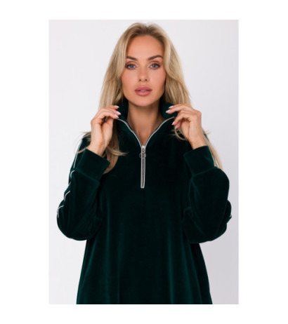 M764 Sukienka asymetryczna z zamkiem w stójce - zielona