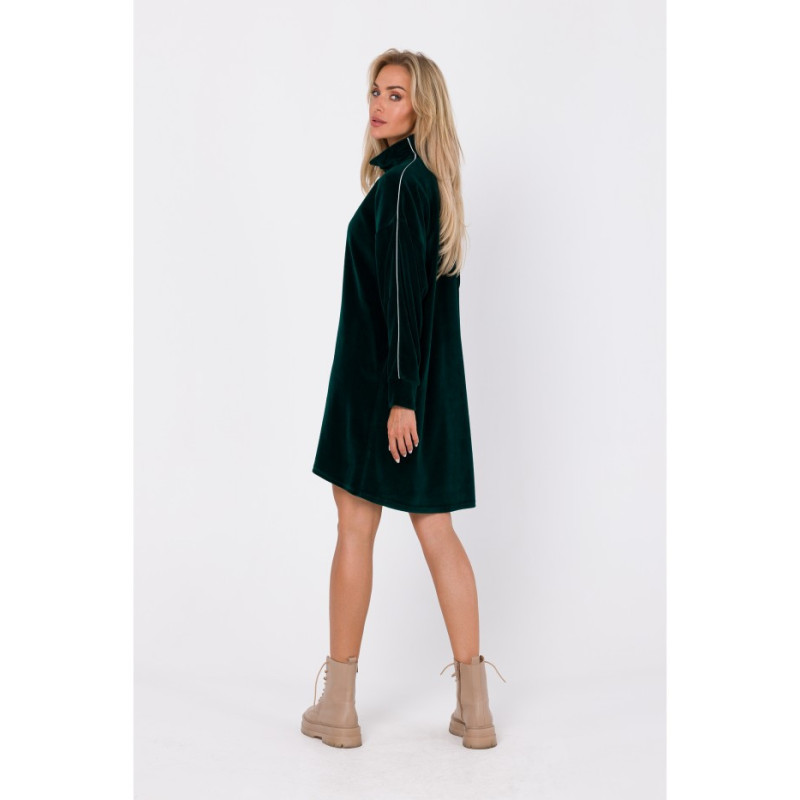 M764 Sukienka asymetryczna z zamkiem w stójce - zielona