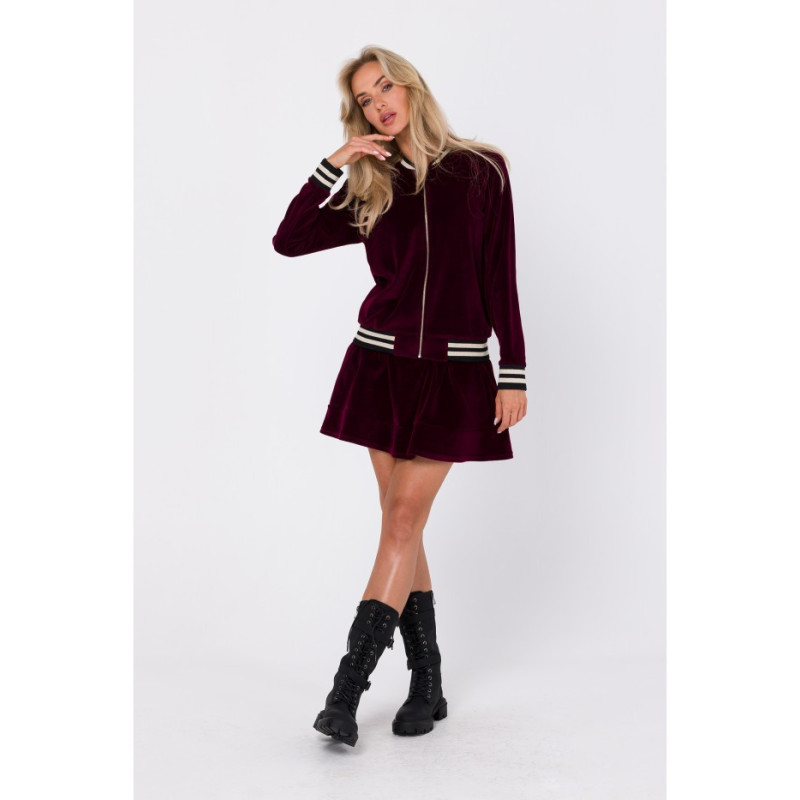 M766 Bluza z ozdobnymi mankietami i stójką - bordowa
