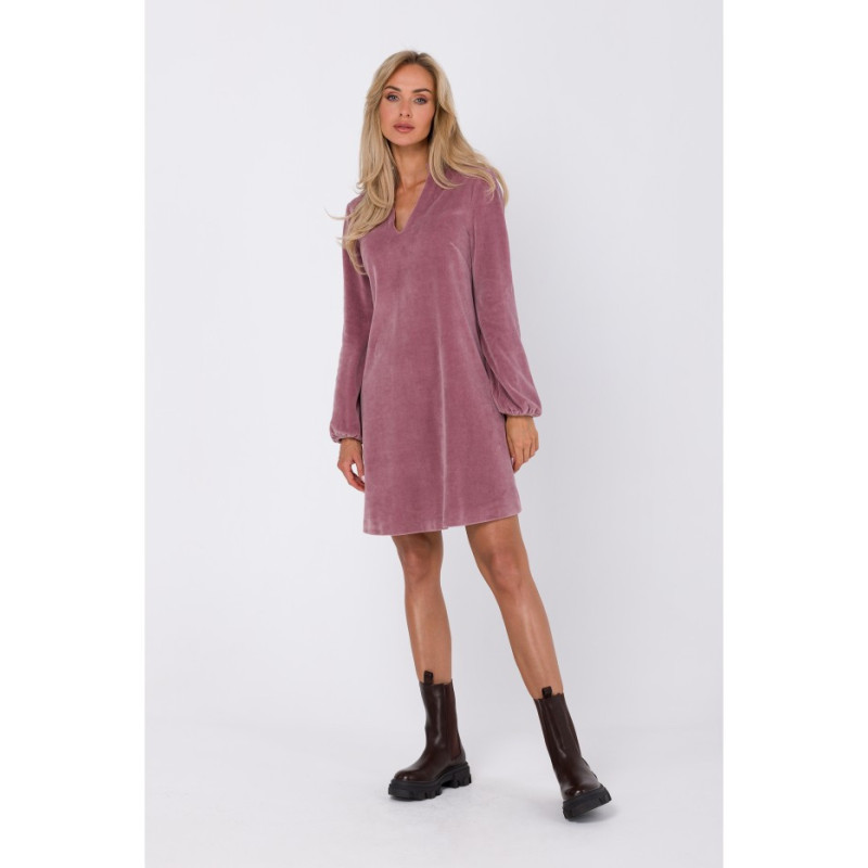 M767 Sukienka z dekoltem V - brudny róż