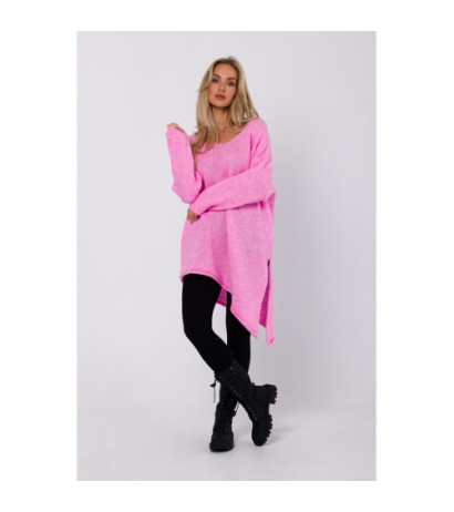 M769 Sweter tunika z asymetrycznym dołem - różowy