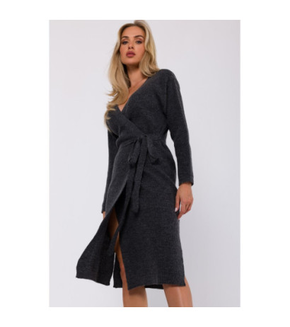 M772 Sukienka na zakładkę wiązana wokół talii - antracytowa