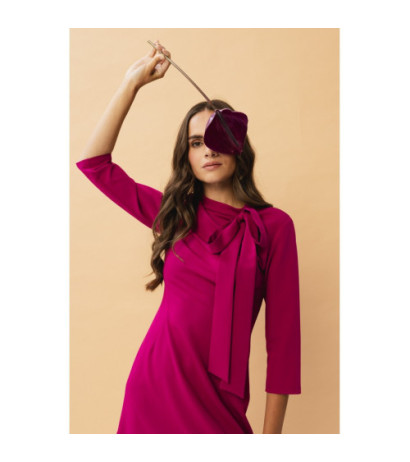 S346 Sukienka z wiązaniem przy szyi - śliwkowa