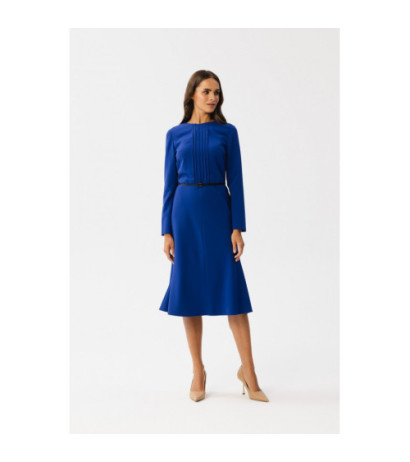 S347 Sukienka z przeszyciami na dekolcie - chabrowa