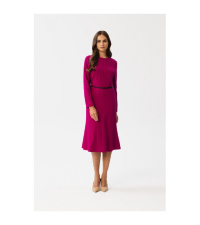 S347 Sukienka z przeszyciami na dekolcie - śliwkowa