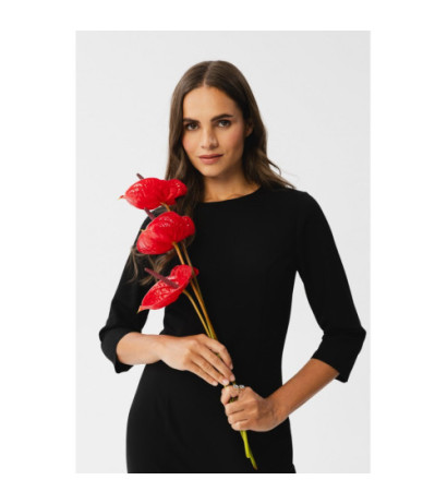 S350 Sukienka ołówkowa z rozcięciem - czarna