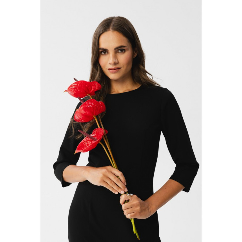 S350 Sukienka ołówkowa z rozcięciem - czarna