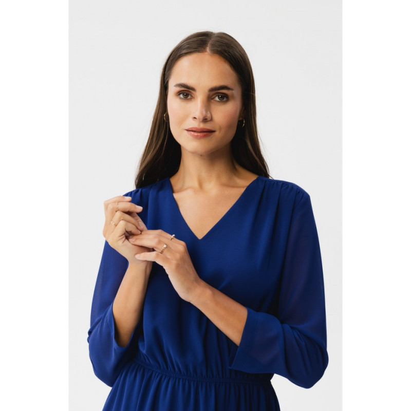 S354 Sukienka warstwowa szyfonowa - chabrowa