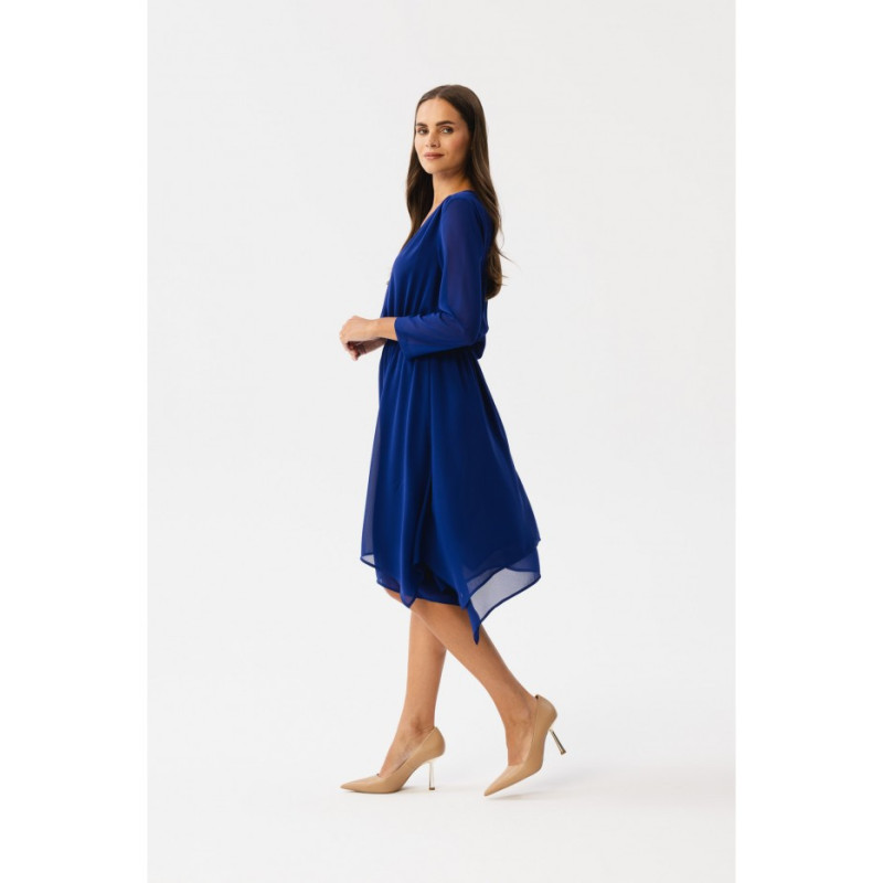 S354 Sukienka warstwowa szyfonowa - chabrowa