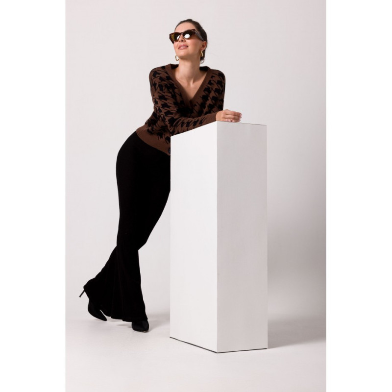 BK104 Krótki kardigan we wzór pepitka - brązowy