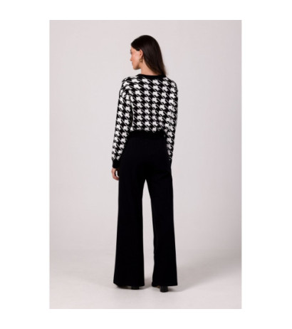 BK104 Krótki kardigan we wzór pepitka - czarny