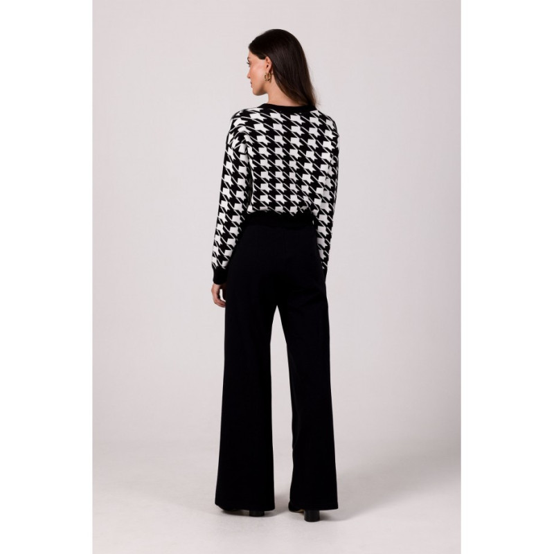 BK104 Krótki kardigan we wzór pepitka - czarny