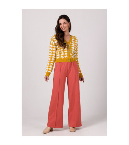 BK104 Krótki kardigan we wzór pepitka - miodowy