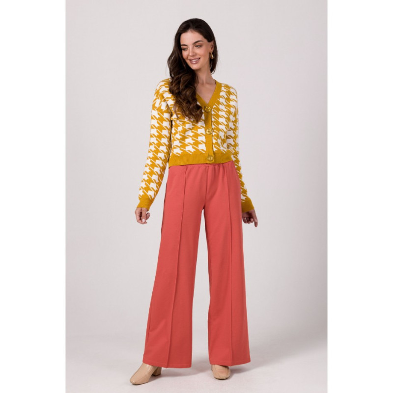 BK104 Krótki kardigan we wzór pepitka - miodowy