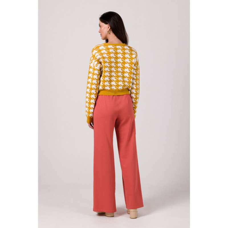 BK104 Krótki kardigan we wzór pepitka - miodowy