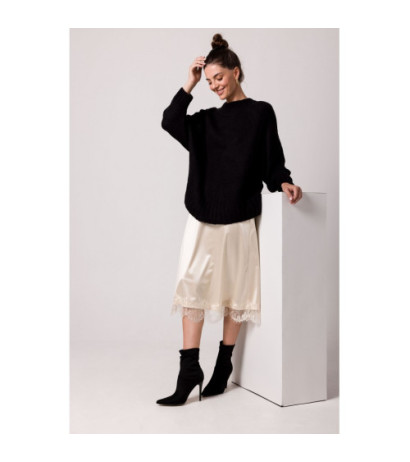 BK105 Sweter z nietoperzowymi rękawami - czarny