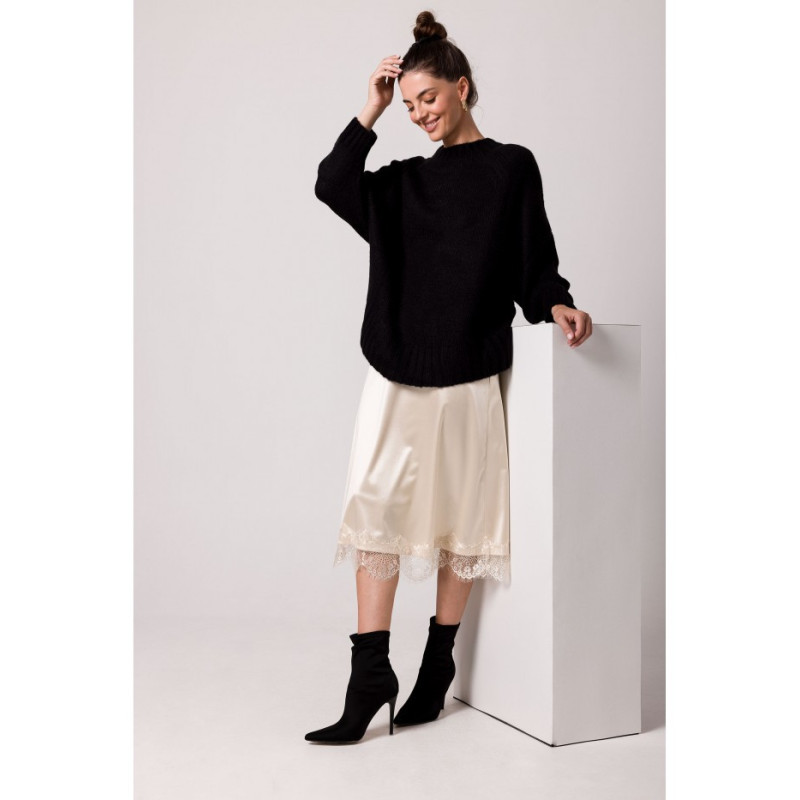 BK105 Sweter z nietoperzowymi rękawami - czarny