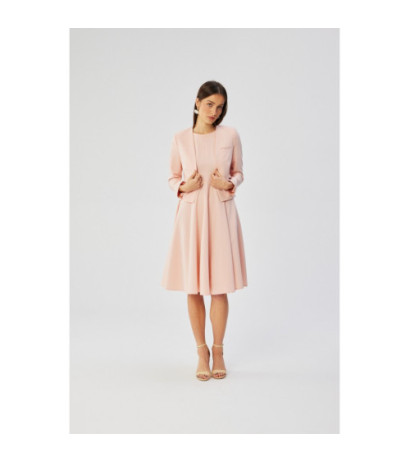 S358 Sukienka rozkloszowana bez rękawów - pudrowa