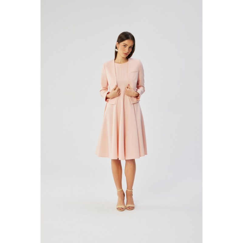 S358 Sukienka rozkloszowana bez rękawów - pudrowa