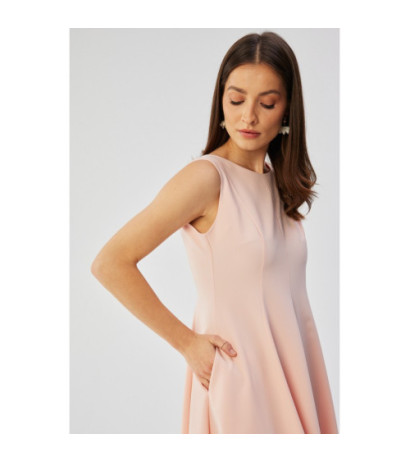 S358 Sukienka rozkloszowana bez rękawów - pudrowa