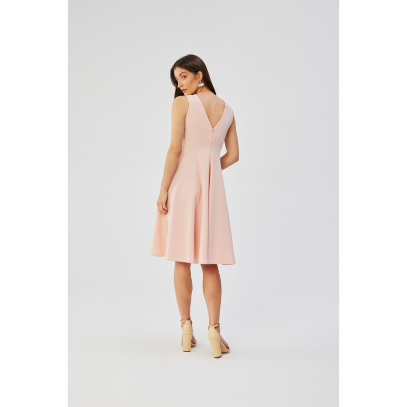 S358 Sukienka rozkloszowana bez rękawów - pudrowa