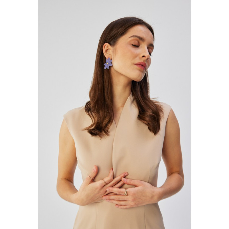 S360 Sukienka z finezyjnym dekoltem na zakładkę - beżowa