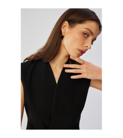 S360 Sukienka z finezyjnym dekoltem na zakładkę - czarna