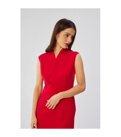 S360 Sukienka z finezyjnym dekoltem na zakładkę - czerwona