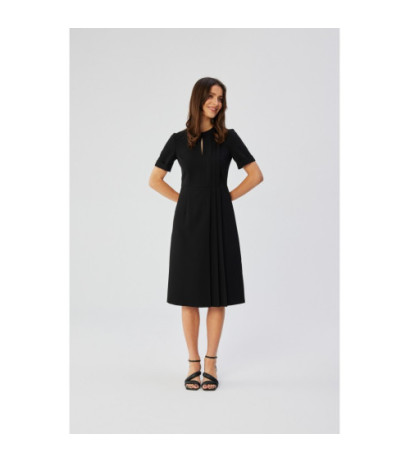 S361 Sukienka z ozdobnymi zakładkami na boku - czarna