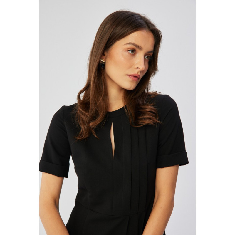 S361 Sukienka z ozdobnymi zakładkami na boku - czarna