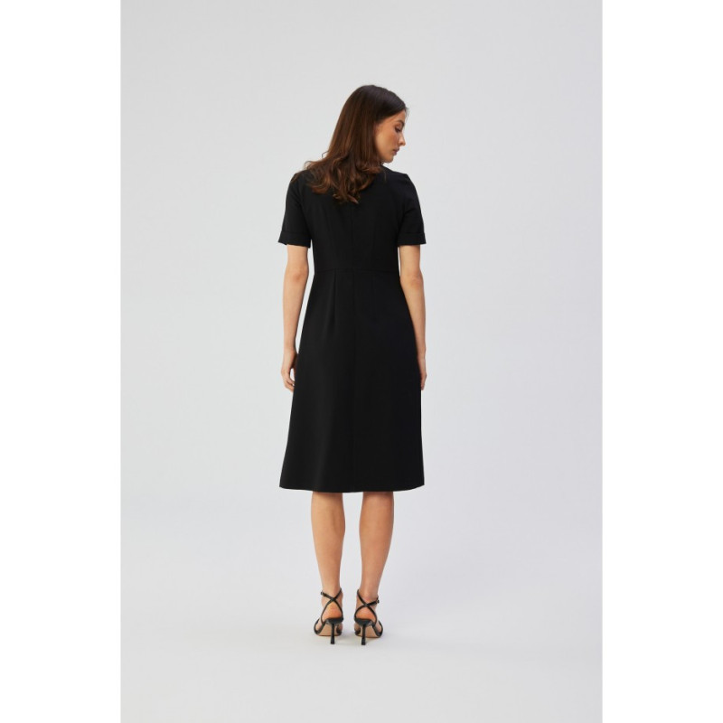 S361 Sukienka z ozdobnymi zakładkami na boku - czarna