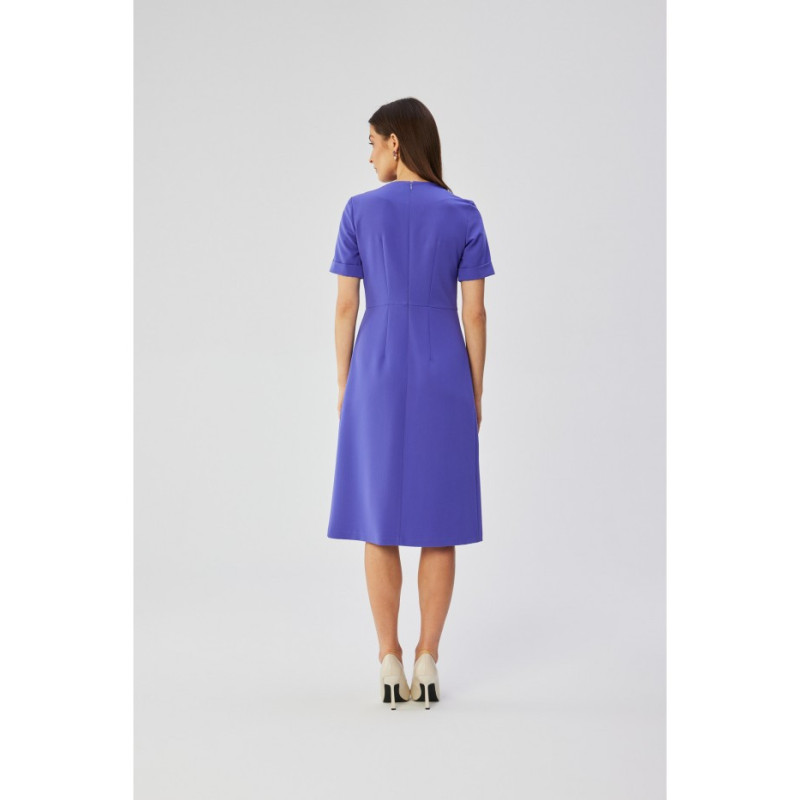 S361 Sukienka z ozdobnymi zakładkami na boku - fioletowa