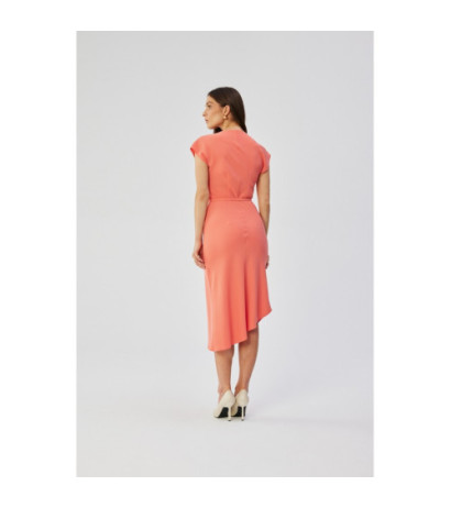 S362 Sukienka asymetryczna z dekoltem typu woda - pomarańczowa