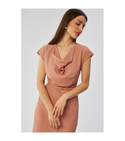 S362 Sukienka asymetryczna z dekoltem typu woda - różana